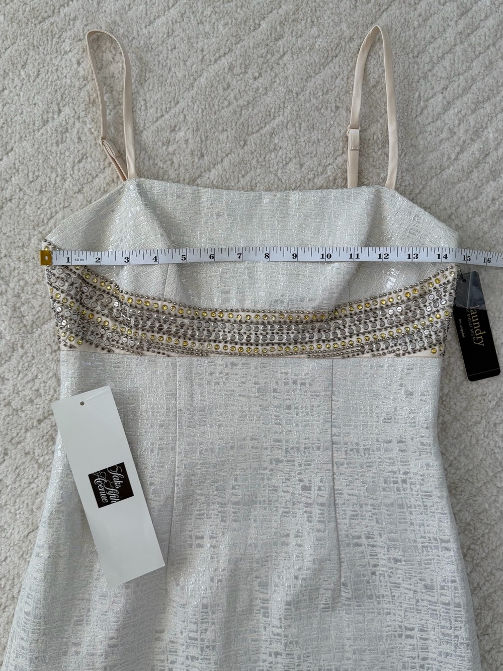 NWT Laundry by Shelli Segal Y2K Ivory Metallic Beaded Mini Dress - Picture 8 of 9